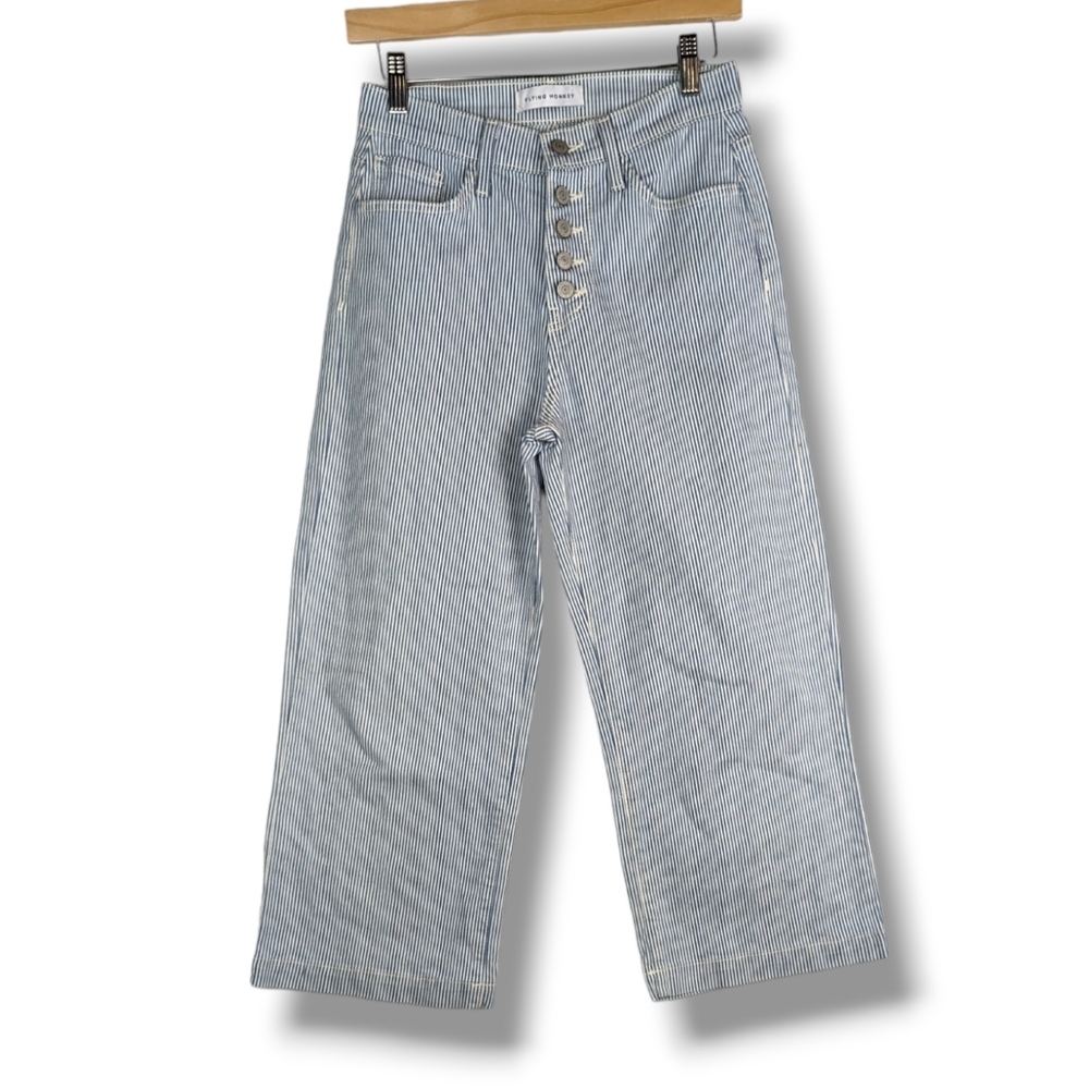 Flying Monkey Wide Leg Cropped Jeans 25 Gaucho Jeans Blue White Stripe Capri